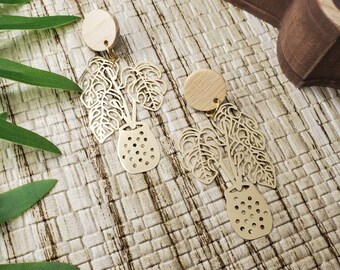 Gold Plant Earrings. Plant Jewelry. Plant Mom. Plant Lover. Plant Addict. Monstera Plant. Plant Vibes. Botanical Earrings. Leaf Earrings.