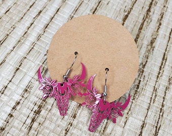 Cow Skull Earrings. Bull Skul Earrings. Horn Skull Earrings. Skull of an Ox Earrings. Bucranium Earrings. TexMex Earrings. Western Earrings.