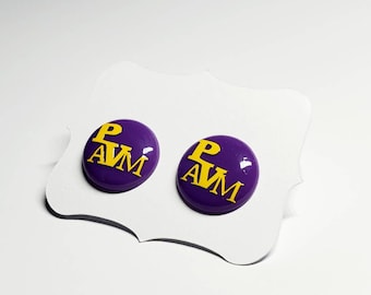 PVAM Earrings. PVAM Jewelry. PVAM Paraphernalia. Purple and Gold Earrings.