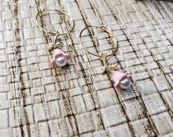Pink Rose Pearl Mini Hoops
