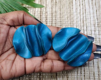 Teal Rose Petal Polymer Clay Earrings