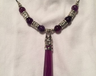 Purple Striped Agate Gemstone Necklace