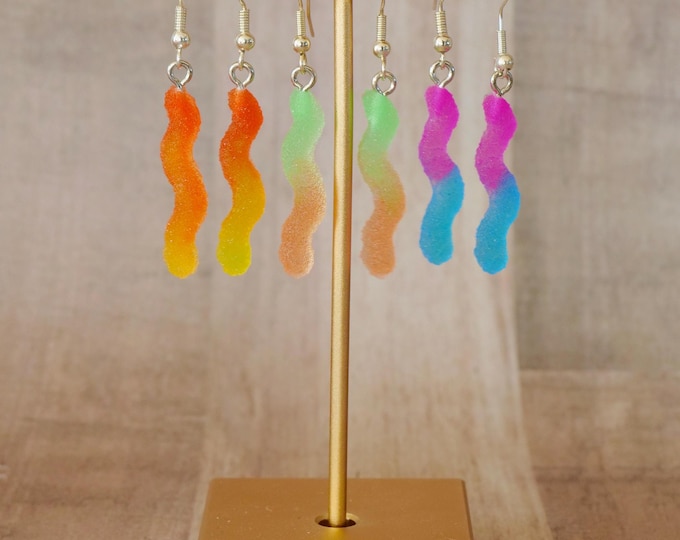 Gummy Worm Dangle Earrings | Colorful Resin Candy Jewelry