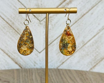 Teardrop Gold Fleck Earrings | Resin & Polymer Clay Stud Jewelry | Cute Statement Gift for Her | Handmade Everyday Accessory