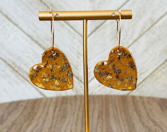 Golden Heart Hoop Earrings | 18K Gold Plated Dangle Jewelry | Cute Statement Gift for Her | Fun Everyday & Festival Accessory