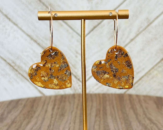 Golden Heart Hoop Earrings | 18K Gold Plated Dangle Jewelry | Cute Statement Gift for Her | Fun Everyday & Festival Accessory
