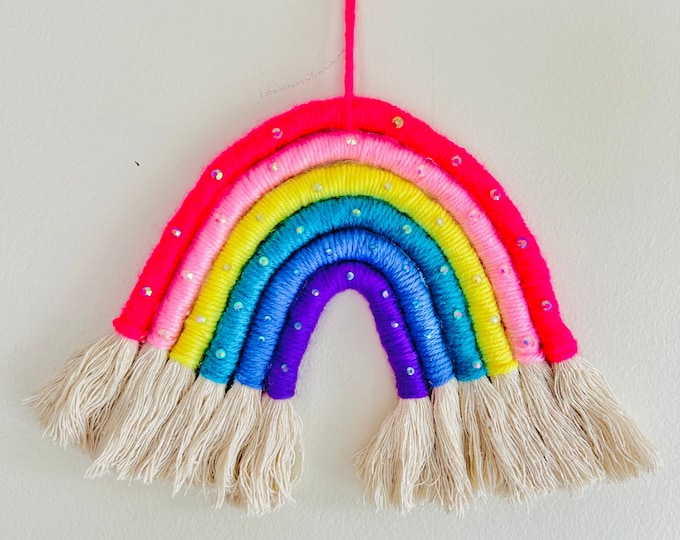 Rainbow Tassel Wall Hanging | Colorful Yarn Decor | Boho Nursery & Kids Room Accessory | Handmade Gift for Home