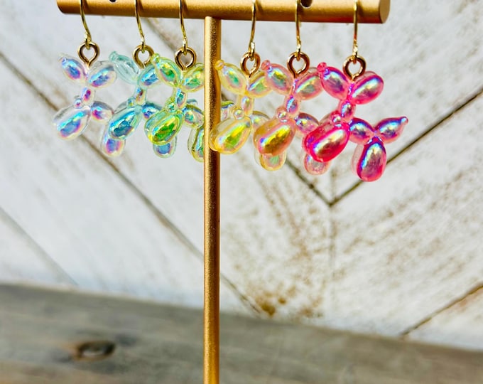 Iridescent Balloon Dog Earrings | Whimsical Dangle Jewelry