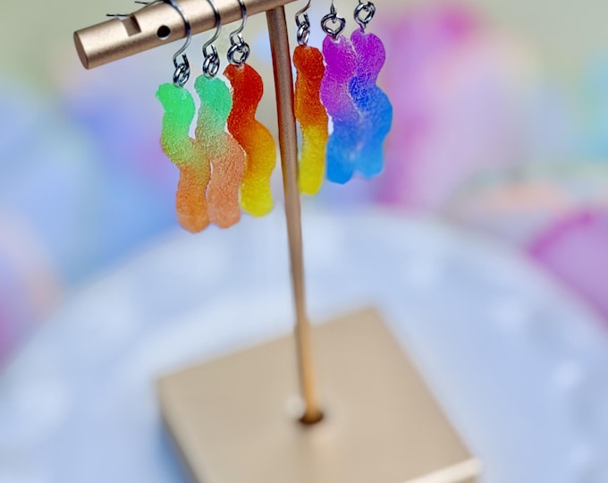 Featured listing image: Sour Gummy Worm Earrings, Candy Earrings, Colorful Resin Jewelry, Kawaii Statement Earrings, Y2K Accessories, Fun Gift