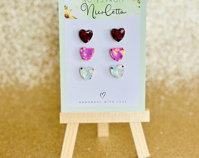 Sparkly Rhinestone Heart Stud Earrings | Girly Jewelry