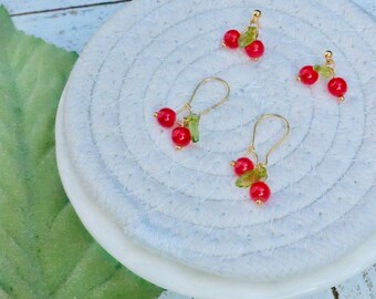 Gold Plated Cherry Earrings | Kawaii Dangle or Stud