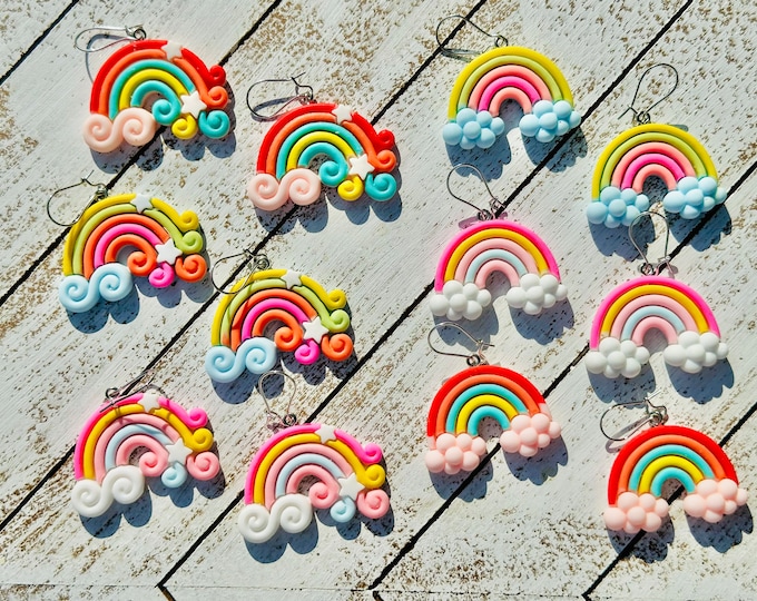 Rainbow Cloud Earrings | Colorful Dangle Jewelry | Cute Statement Gift for Her | Fun Summer & Festival Accessory