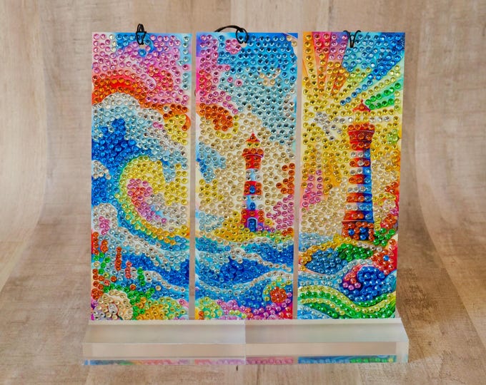 Rhinestone Bookmark | Sparkly Lighthouse Ocean Scene