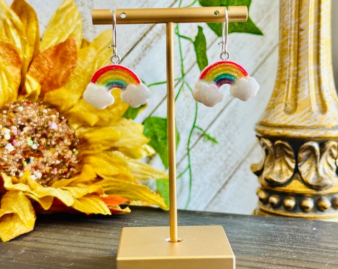 Traditional Rainbow Earrings | Colorful Dangle Jewelry with Clouds | Cute Statement Gift for Her | Fun Summer & Pride Accessory