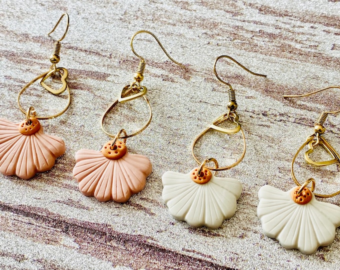 Half Daisy Drop Love Earrings | Pink & White Flower Dangle Jewelry | Cute Boho Statement Gift for Her | Handmade Accessory