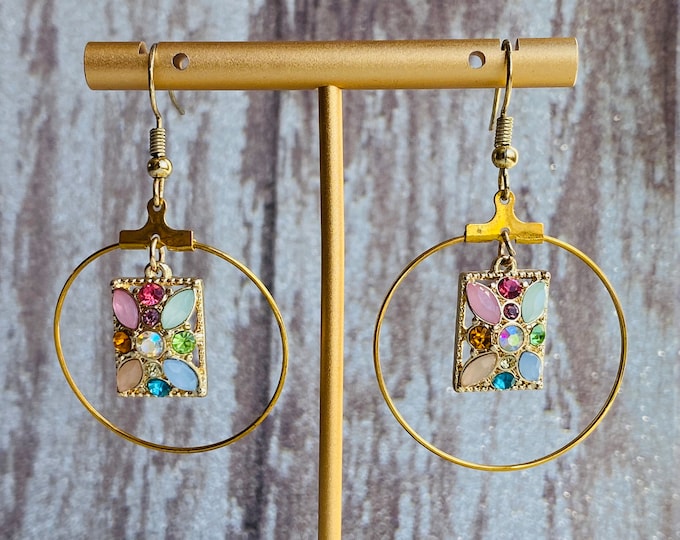 18K Gold Plated Pastel Rainbow Hoop Earrings