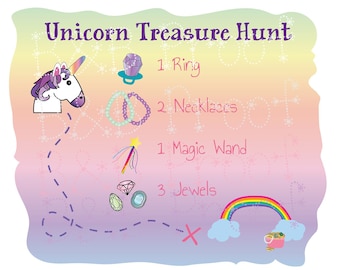 Unicorn Treasure Hunt, Digital File, treasure hunt, unicorn, Party Game, unicorn party