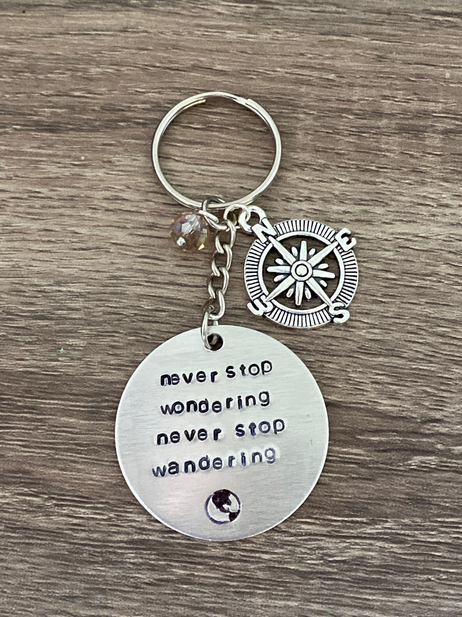 The Avid Traveler's Wanderlust Keychain handstamped with Etsy