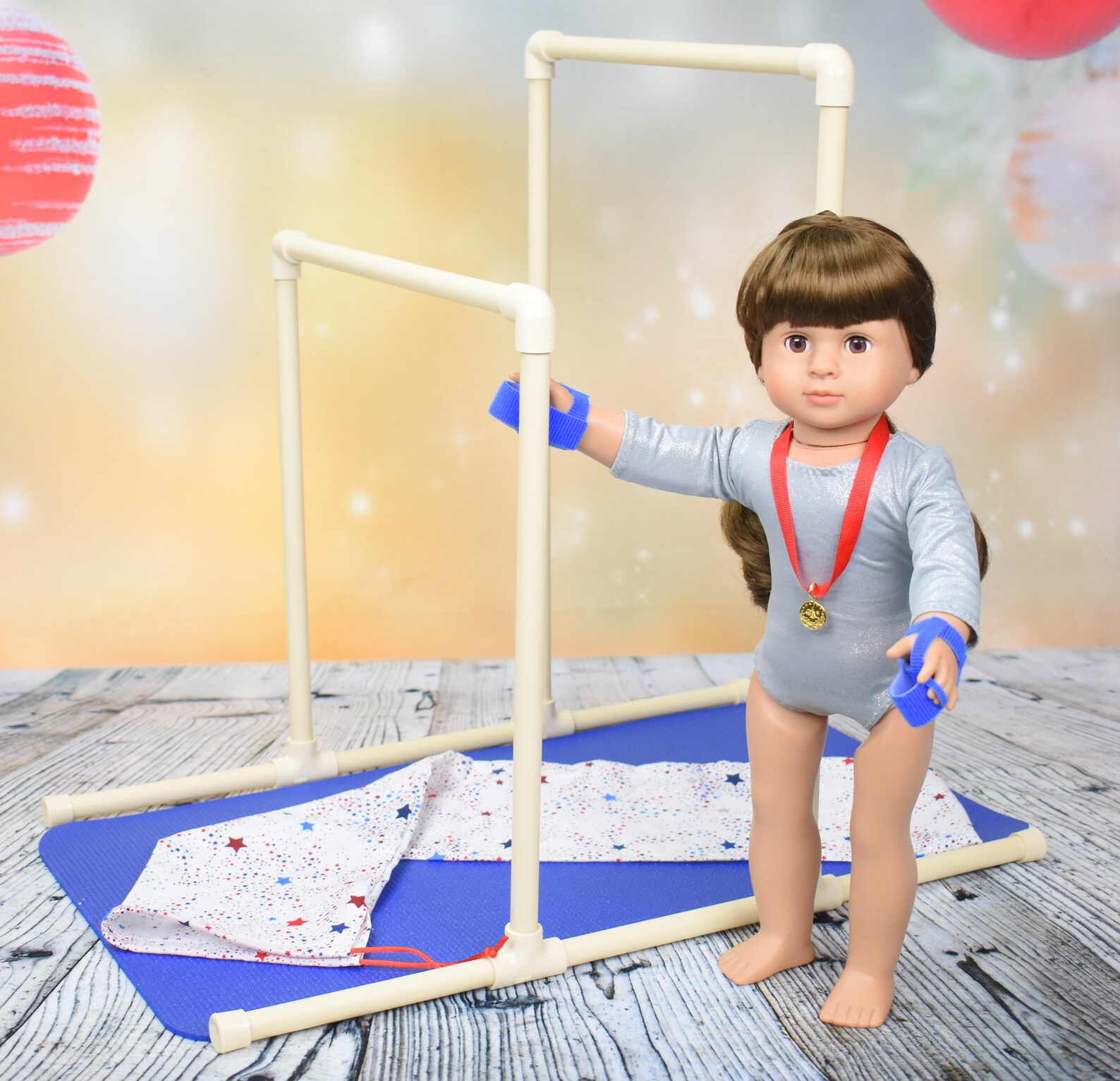 Blue Gymnastics bar hand grips for American Girl doll Our Etsy