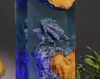 Dracarys Dragon Epoxy Resin Wood Lamp Night Light Unique Mom Dad Kid Lover Fans Christmas Art Handmade