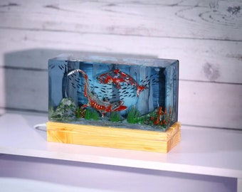 Diorama Zombie Spinosaurus Epoxy Resin Wood Lamp Night Light Unique Her Him Mom Dad Kid Lover Fans Art Handmade