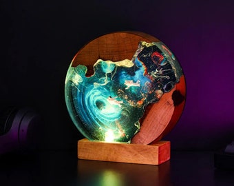 Interstellar Astronaut Black hole Epoxy Resin Wood Lamp Night Light Unique Her Him Mom Dad Kid Lover Fans  Art Handmade