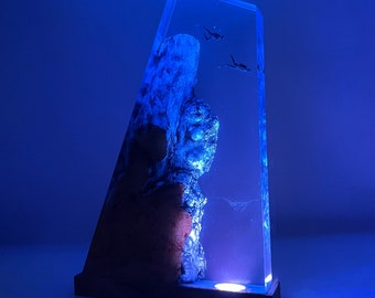 Plongée sous-marine, Lampe de plongée en bois, résine époxy, Cadeau de plongée, Diorama sur le thème de l'océan, Lampe de plongée, Lampe de l'océan, Lampe de plongée, Sous-marin