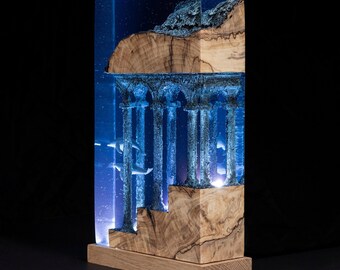 Ancient Ruins Dolphin Epoxy Resin Wood Lamp, Ocean Theme Resin Diorama, Ocean Lamp, Dolphin Gift, Diver Gift, Undersea