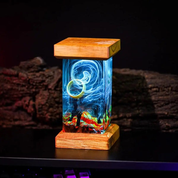 The LORD OF THE RINGs Epoxy Resin Wood Lamp Night Light Unique Her Him Mom Dad Kid Lover Fans Christmas Art Handmade, gifts
