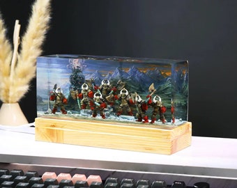 WarHammer Diorama Epoxy Resin Wood Lamp Night Light Unique Mom Dad Kid Lover Fans Christmas Art Handmade