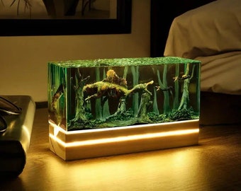 Diorama Zombie Spinosaurus Epoxy Resin Wood Lamp Night Light Unique Mom Dad Kid Lover Fans Christmas Art Handmade