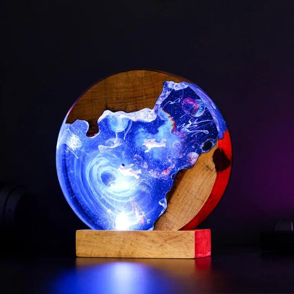 Interstellar Astronaut Black hole Epoxy Resin Wood Lamp Night Light Unique Her Him Mom Dad Kid Lover Fans Christmas Art Handmade, home decor