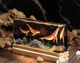 Humpback Whale In Space Epoxy Resin Universe Wood Lamp Night Light Unique Her Him Mom Dad Lover Fans Christmas Art Handmade