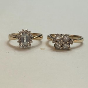 Vintage Rings: 9 CT Gold Band. Pale Blue Aquamarines And Genuine Diamonds. Size UK 7 & UK 6