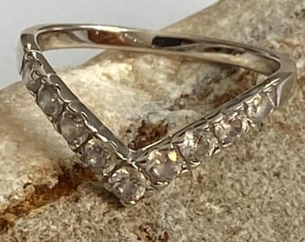 Sterling Silver Wishbone Ring: CZ Diamonds, Size 7