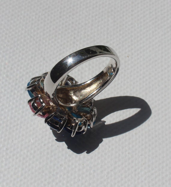 Sterling Silver Cocktail Ring: Blue CZ Flower Sta… - image 5