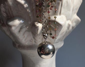 Sterling Silver Angel Caller Necklace: Watermelon Quartz Gem Chain
