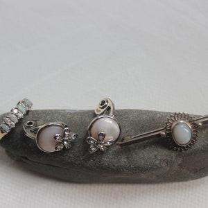 Vintage Opal Jewelry Set: 1970 Gold Ring, 1920 Silver Brooch, 1960s Monet Earrings