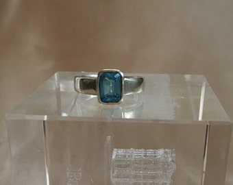 Silver Ring, 925 Sterling Silver Ring With Blue Stone, Statement Ring, Aquamarine Ring, Solid Silver Vintage 90's Ring, Stamped/Hallmarked.