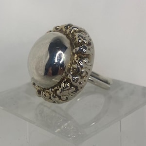 925 Solid Silver Vintage Adjustable HUGE Flower Ring, Silver Ring, Large Silver 925 ring, Gold Detail on Petals, vintage 60&#39;s silver ring.