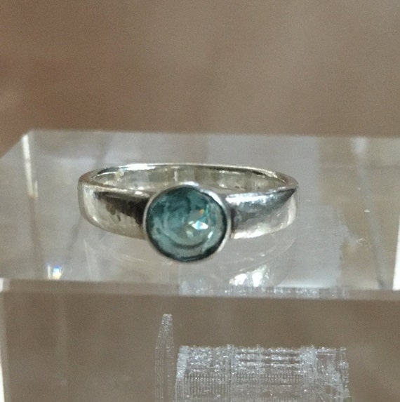 Aquamarine Minimalist Ring, UK Size N, Sterling Si