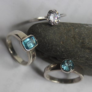 Sterling Silver Ring: Lab Aquamarine & Diamond Promise Rings