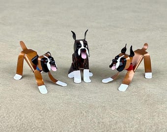 Boxer Puppy Handmade Copper Sculpture, Collectible Miniature Figurine
