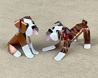 Escultura de cobre hecha a mano de un cachorro de bulldog inglés, figura coleccionable en miniatura