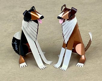 Shetland Sheepdog Handmade Copper Sculpture, Miniature Collectible Figurine
