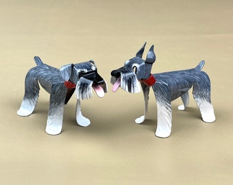 Schnauzer Dog Sculpture Handmade Copper, Collectible Miniature Figurine