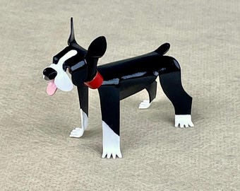 Boston Terrier Handmade Copper Sculpture, Miniature Collectible Dog Art Figurine