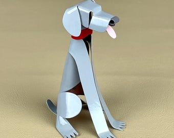 Weimaraner Dog Sculpture, Handmade Copper Collectible Miniature Figurine