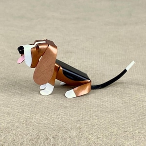 Basset Hound Puppy Dog Sculpture, Handmade Copper Miniature, Basset Hound Dog Collectible, Basset Hound Art, Basset Hound Figurine