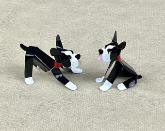 Boston Terrier Tween Puppy Handmade Copper Sculpture, Miniature Collectible Figurine